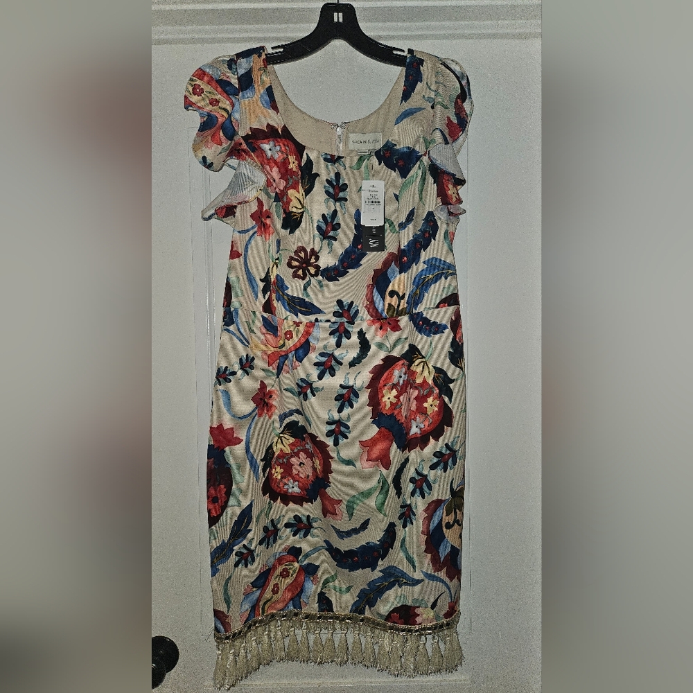 Sachin + Babi Colorful Floral Mini Dress with Fringe